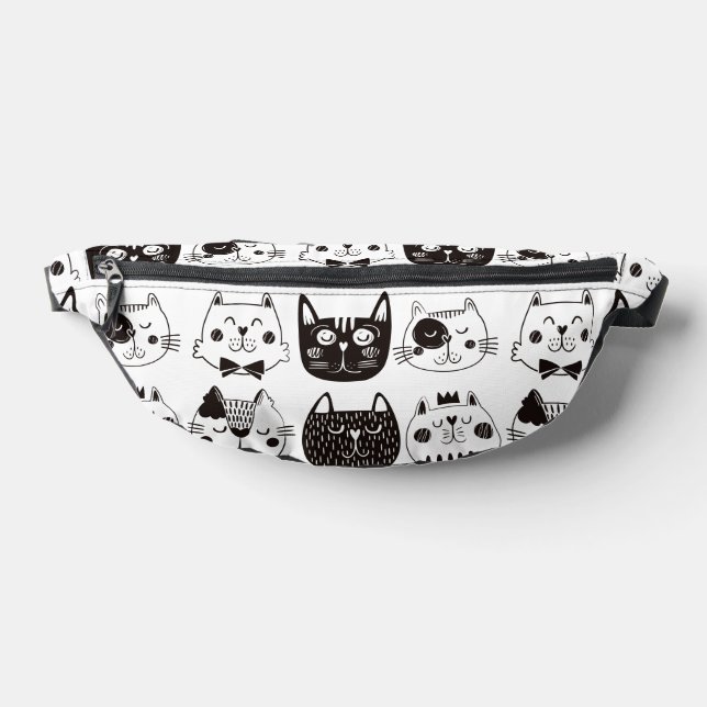 Black White Funny Cat Faces Pattern Bum Bags (Lay Down)