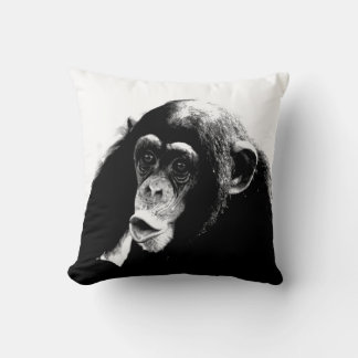 Black White Funny Chimpanzee Cushion