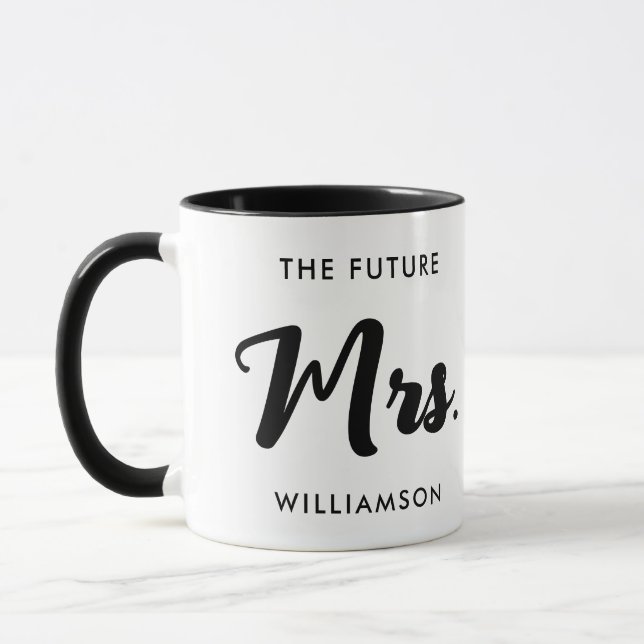 Black White Future Mrs Last Name Getting Married Mug (Left)