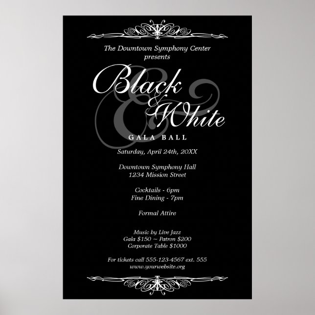 Black & white gala ball dance custom event poster (Front)