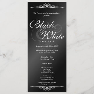 Black & white gala ball dance (front and back) invitation