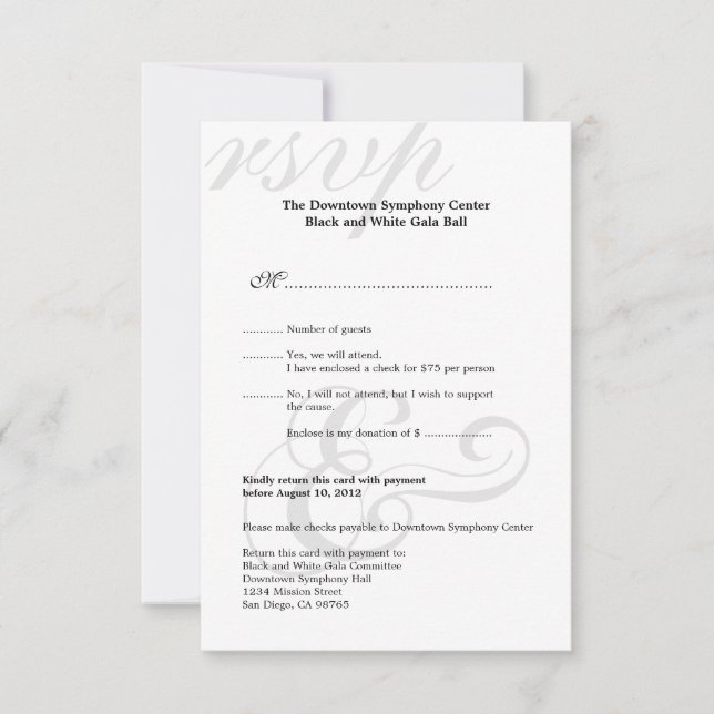 Black & white gala corporate simple RSVP response (Front)