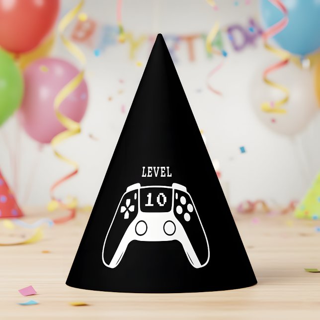 Black White Gaming Boy Birthday Party Hat (Creator Uploaded)