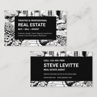 Black & White Garden Real Estate Agent Business Card