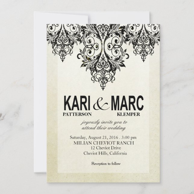 Black & White Gatsby Glitter Flourish Wedding Invitation (Front)