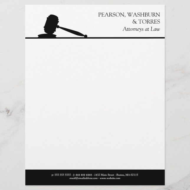 Black & White Gavel Attorneys at Law Letterhead (Front)