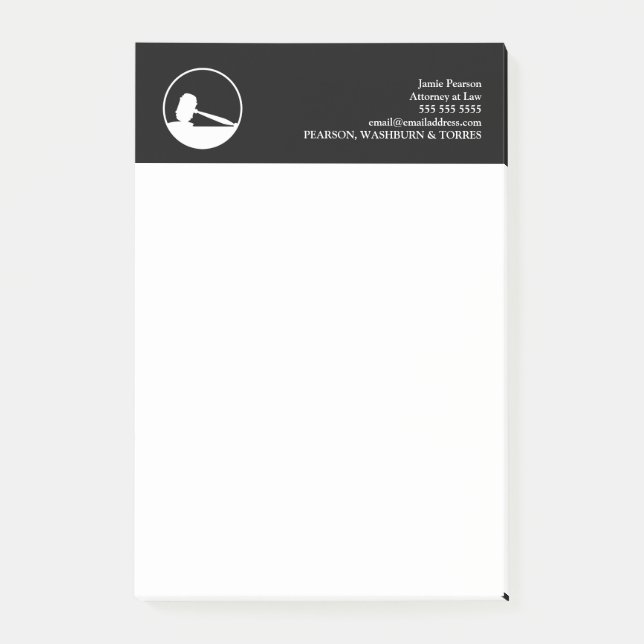 Black & White Gavel Icon Attorney Custom Name Post-it Notes (Front)