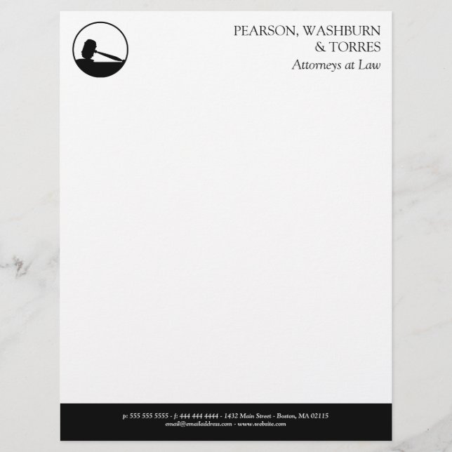 Black & White Gavel Icon Attorneys at Law Customised Letterhead (Front)