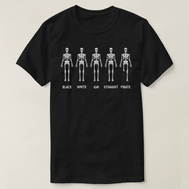 Black White Gay Straight Pirate Skeleton T-Shirt (Design Front)
