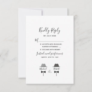 Black White Gay Wedding RSVP Card