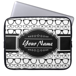 Black & White Geek Nerd Glasses Personalised Laptop Sleeve