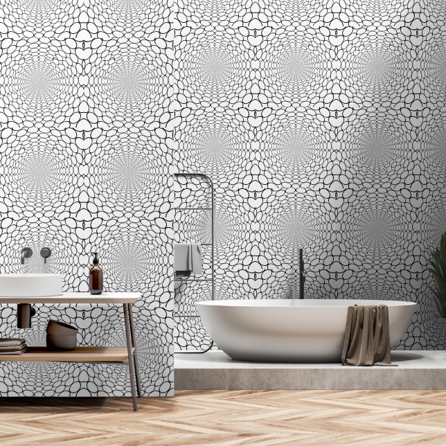 Black White Geo Vortex  Wallpaper (Bathroom)