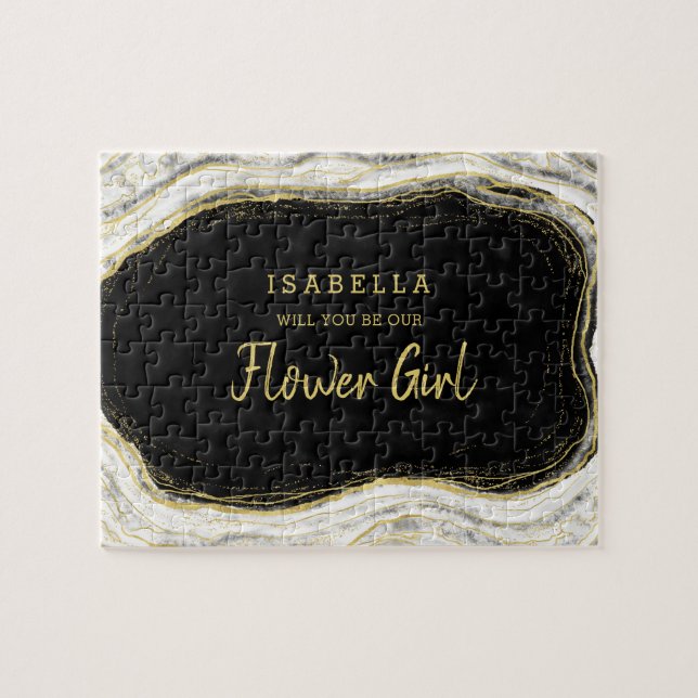 Black White Geode Be Our Flower Girl Proposal Jigsaw Puzzle (Horizontal)