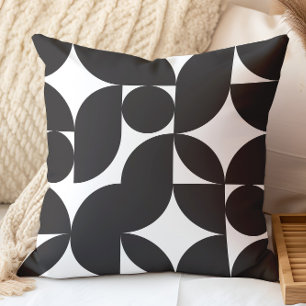Black White Geometric Abstract Mid Century Modern Cushion