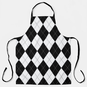 Black White Geometric Argyle Pattern Apron