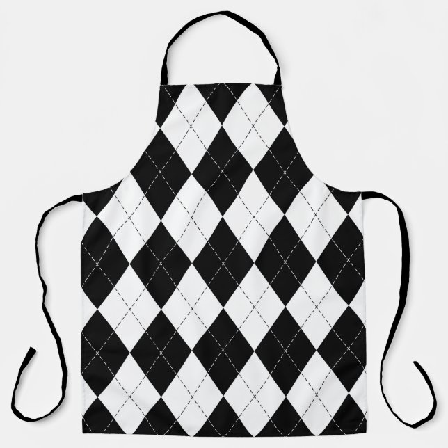 Black White Geometric Argyle Pattern Apron (Front)