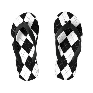 Black White Geometric Argyle Pattern Kid's Flip Flops