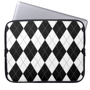 Black White Geometric Argyle Pattern Laptop Sleeve