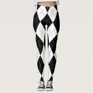 Black White Geometric Argyle Pattern Leggings