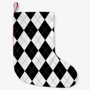 Black White Geometric Argyle Pattern Small Christmas Stocking