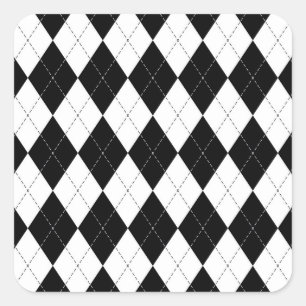 Black White Geometric Argyle Pattern Square Sticker