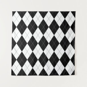 Black White Geometric Argyle Pattern Tapestry