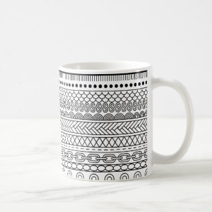 Black & White Geometric Border Sampler Pattern Coffee Mug