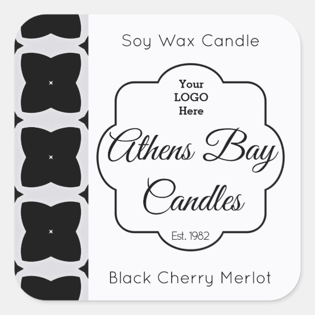 Black & White Geometric Candle Product Label (Front)