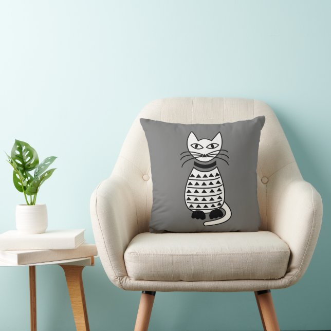 Black White Geometric Cat Cushion (Chair)