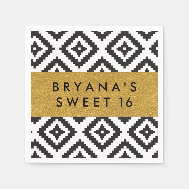 Black & White Geometric Chic Gold Modern Napkins (Front)