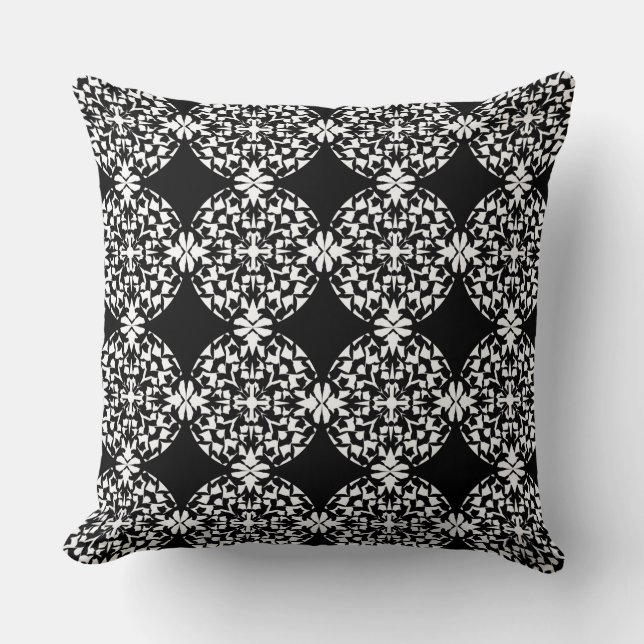 Black White Geometric Circles Pattern Custom Colou Cushion (Front)
