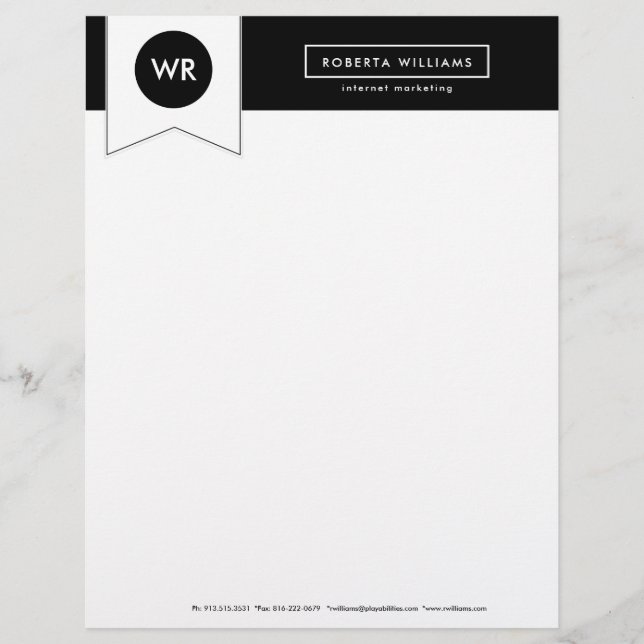 Black & White Geometric Cover Letter Custom Letterhead (Front)