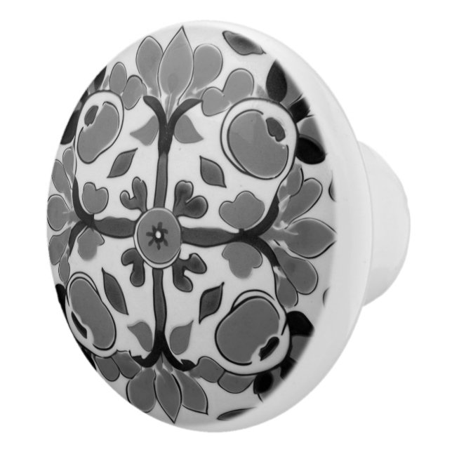 Black White Geometric Cross Abstract Mediterranean Ceramic Knob (Right)