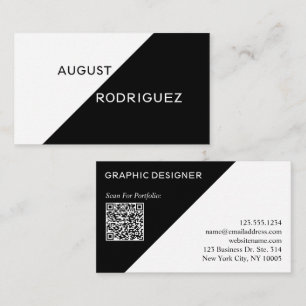 Black White Geometric Custom QR Code Business Card