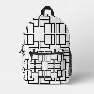 Black White Geometric Design Inspired by Mondrian Printed Backpack