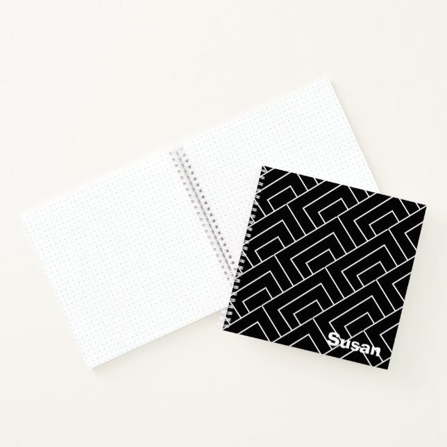 Black White Geometric Diagonal Lines Journal (Inside)