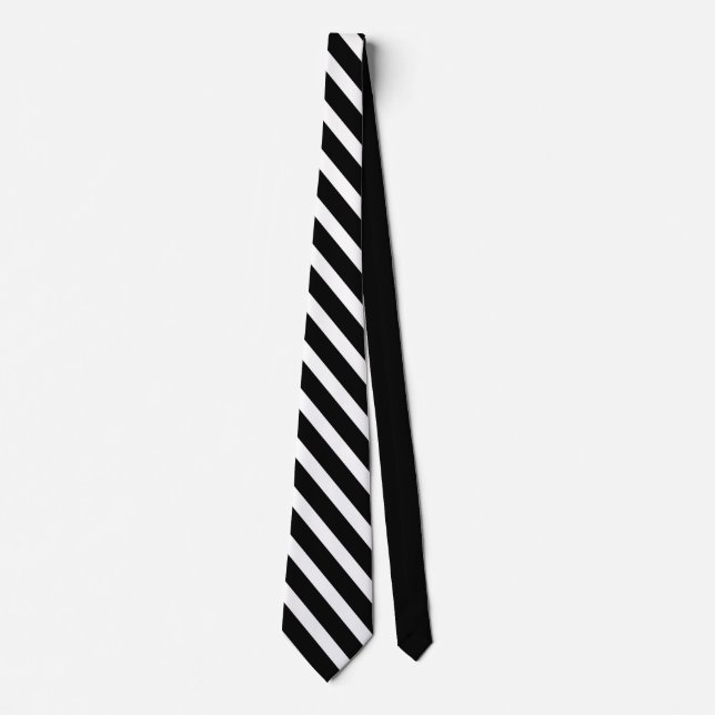 Black White Geometric Diagonal Stripes Solid Black Tie (Front)