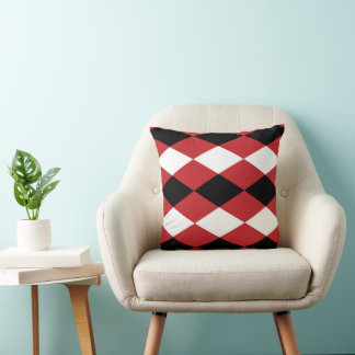 Black White Geometric Diamond On Red Background Cushion