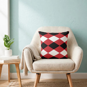 Black White Geometric Diamond On Red Background Cushion