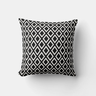 Black white geometric diamond pattern cushion