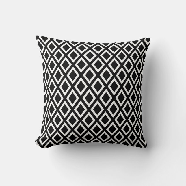 Black white geometric diamond pattern cushion (Front)