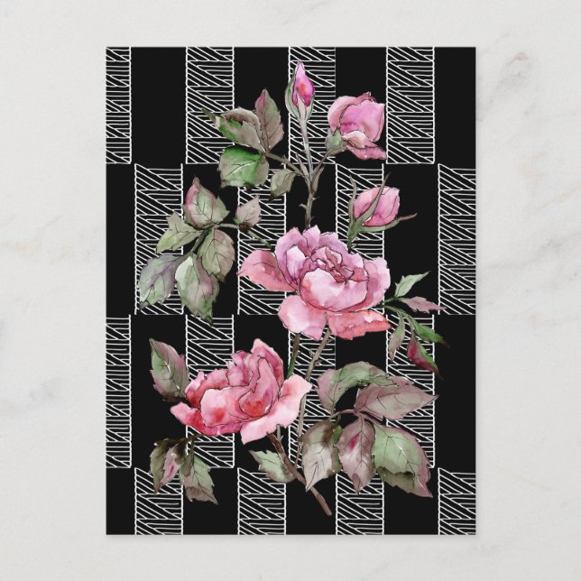 Black White Geometric Floral Postcaed Postcard (Front)