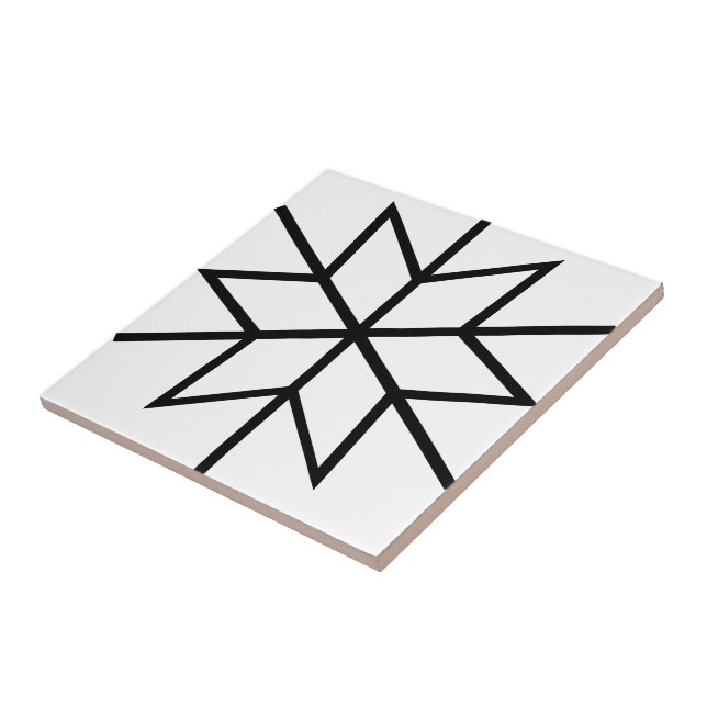 Black White Geometric Flower Ceramic Tile (Side)