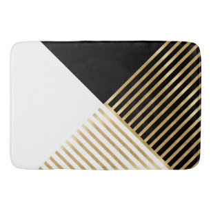 Black White Geometric Gold Stripes Modern Design Bath Mat