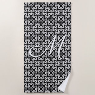 Black & White Geometric Initial Monogram Beach Towel