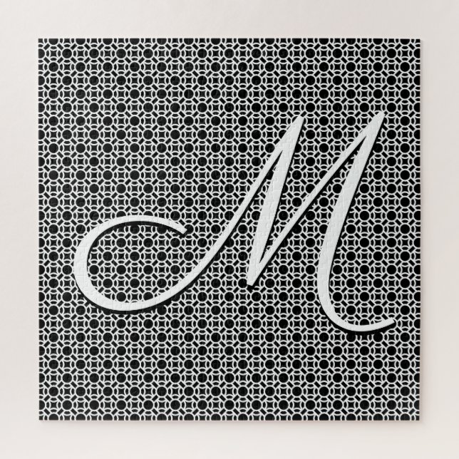Black & White Geometric Initial Monogram Jigsaw Puzzle (Vertical)