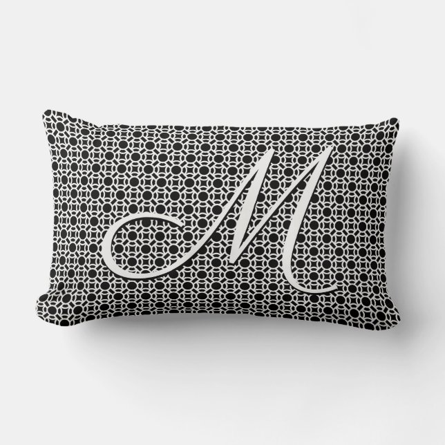 Black & White Geometric Initial Monogram Lumbar Cushion (Front)