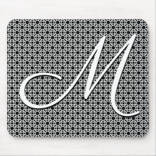 Black & White Geometric Initial Monogram Mouse Mat