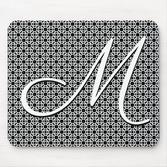 Black & White Geometric Initial Monogram Mouse Mat (Front)