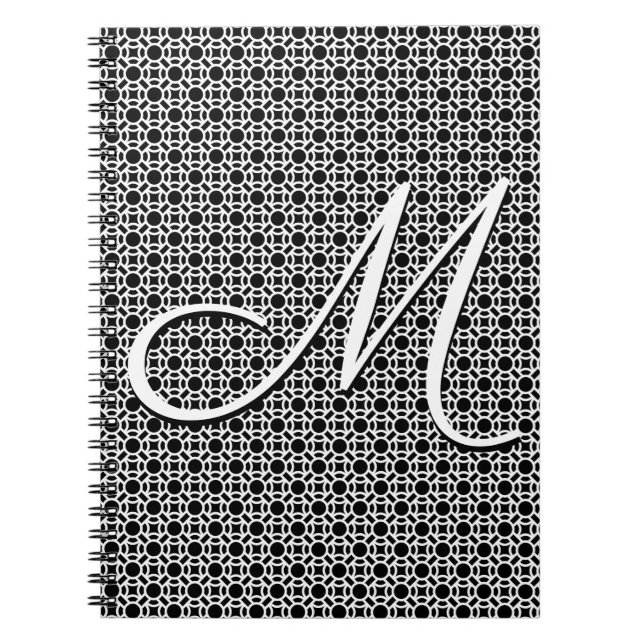 Black & White Geometric Initial Monogram Notebook (Front)